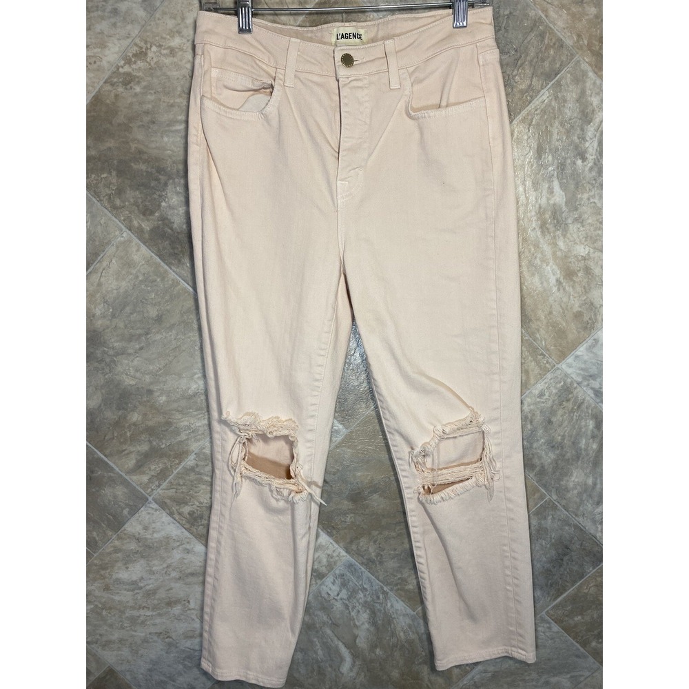 L'Agence Jeans Women's 28 Blush Pink High Rise Distressed Skinny Ankle Stretch